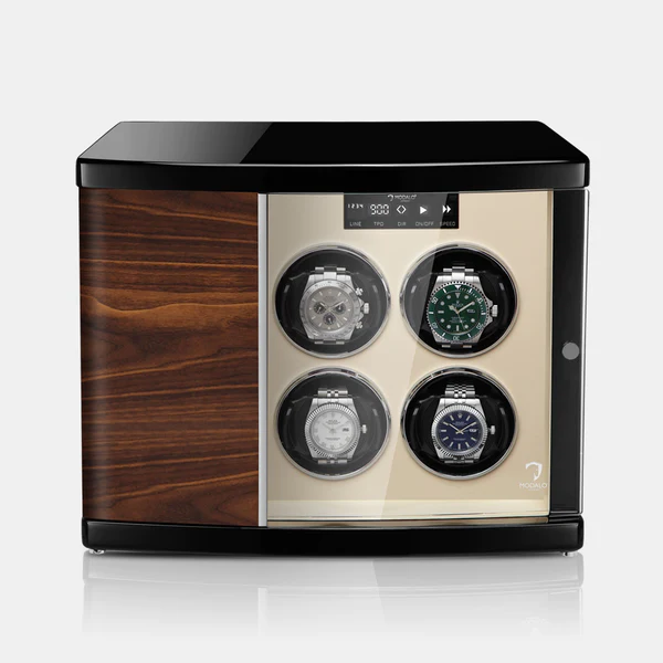 MODALO Timeless 4 Walnut. Шкатулка для подзавода 4-х и хранения 2-х часов.