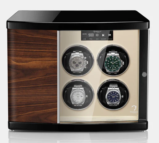 MODALO Timeless 4 Walnut. Шкатулка для подзавода 4-х и хранения 2-х часов.
