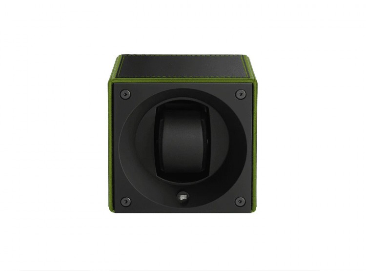 Masterbox collection. Masterbox Black Leather Green Edge & Stitches. Бокс для 1-х часов с автоподзаводом. Swiss Kubik, Швейцария.