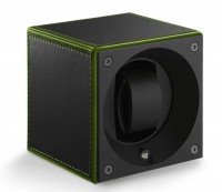 Masterbox collection. Masterbox Black Leather Green Edge & Stitches. Бокс для 1-х часов с автоподзаводом. Swiss Kubik, Швейцария.