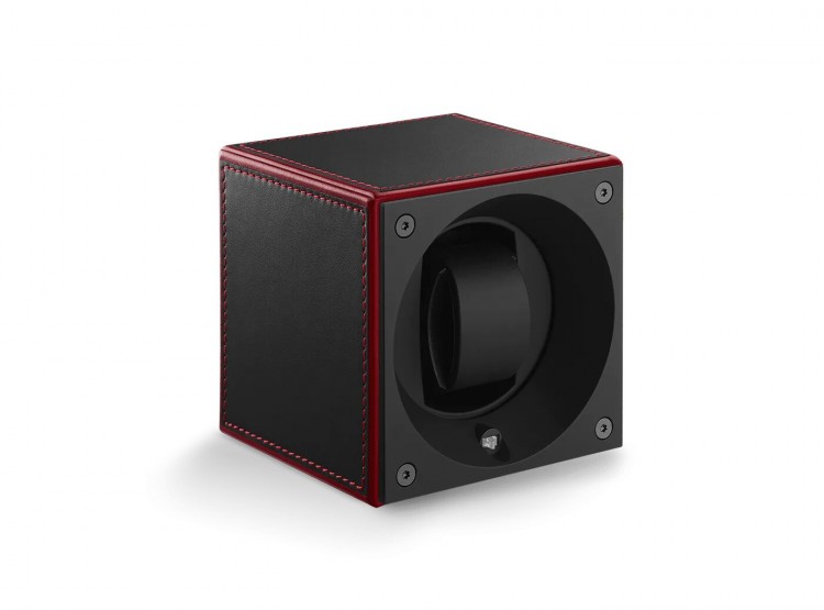 Masterbox collection. Masterbox Black Leather – Red edge & stitches. Бокс для 1-х часов с автоподзаводом. Swiss Kubik, Швейцария.