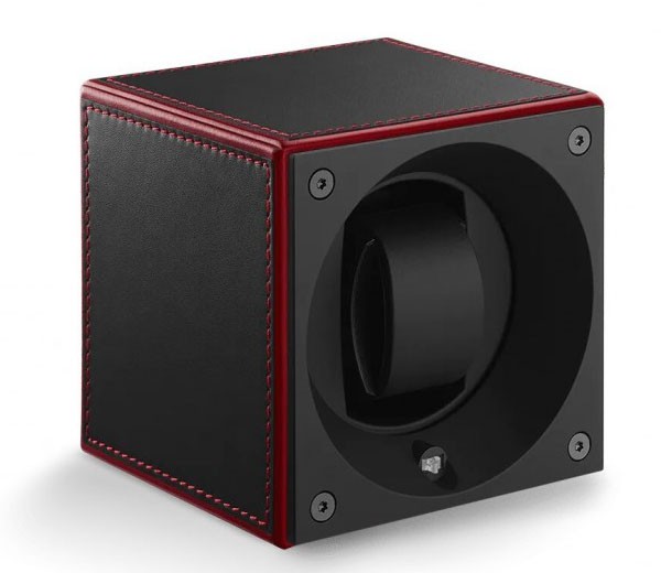 Masterbox collection. Masterbox Black Leather – Red edge & stitches. Бокс для 1-х часов с автоподзаводом. Swiss Kubik, Швейцария.