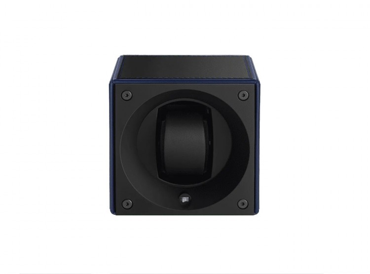 Masterbox collection. Masterbox Black Leather – Blue edge & stitches. Бокс для 1-х часов с автоподзаводом. Swiss Kubik, Швейцария.
