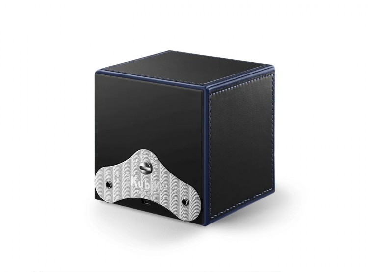 Masterbox collection. Masterbox Black Leather – Blue edge & stitches. Бокс для 1-х часов с автоподзаводом. Swiss Kubik, Швейцария.