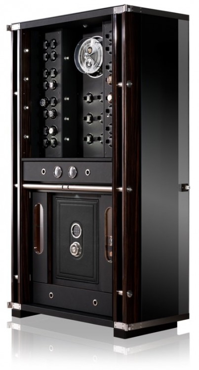 Buben-Zorweg SOLITAIRE WORLD TIME TOURBILLON. Включает в себя сейф, подзавод часов, часы, хьюмидор, Hifi система и бар. 