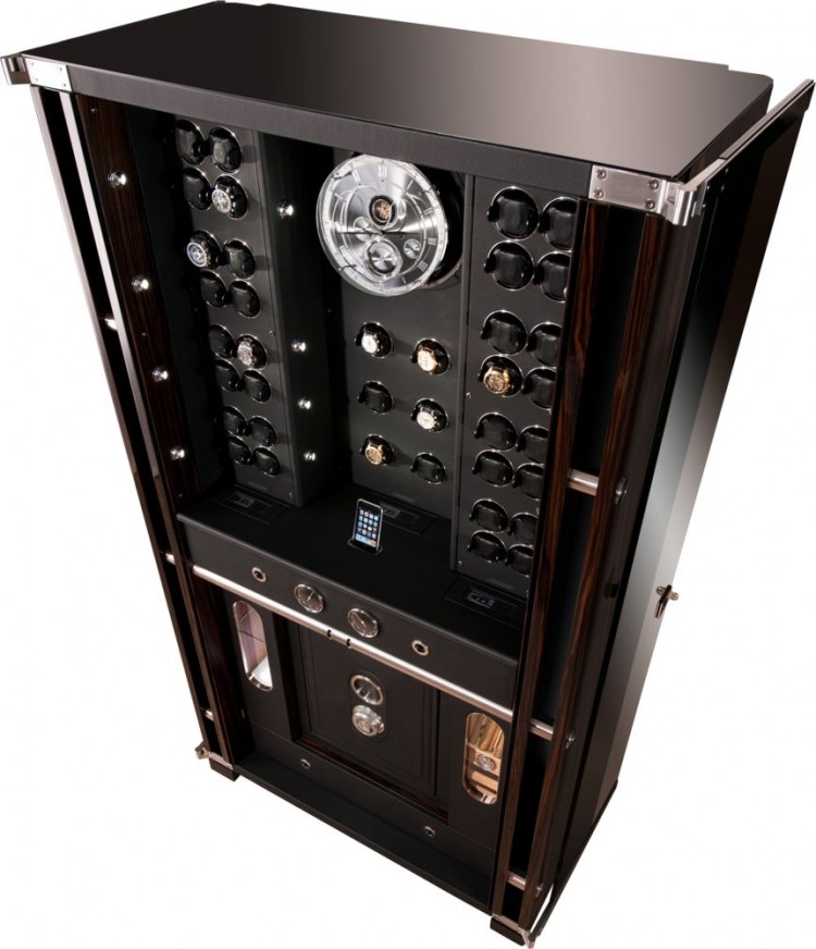 Buben-Zorweg SOLITAIRE WORLD TIME TOURBILLON. Включает в себя сейф, подзавод часов, часы, хьюмидор, Hifi система и бар. 