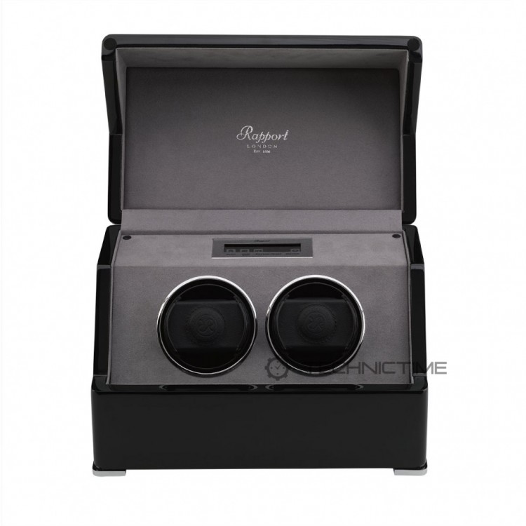 Арт. W572. Шкатулка для подзавода 2-х часов. PERPETUA III POLISHED EBONY FINISH. Rapport London. Сделано в Великобритании.
