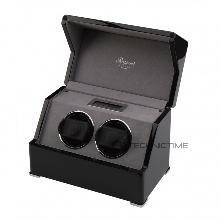 Арт. W572. Шкатулка для подзавода 2-х часов. PERPETUA III POLISHED EBONY FINISH. Rapport London. Сделано в Великобритании.
