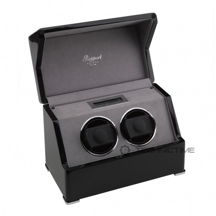 Арт. W572. Шкатулка для подзавода 2-х часов. PERPETUA III POLISHED EBONY FINISH. Rapport London. Сделано в Великобритании.