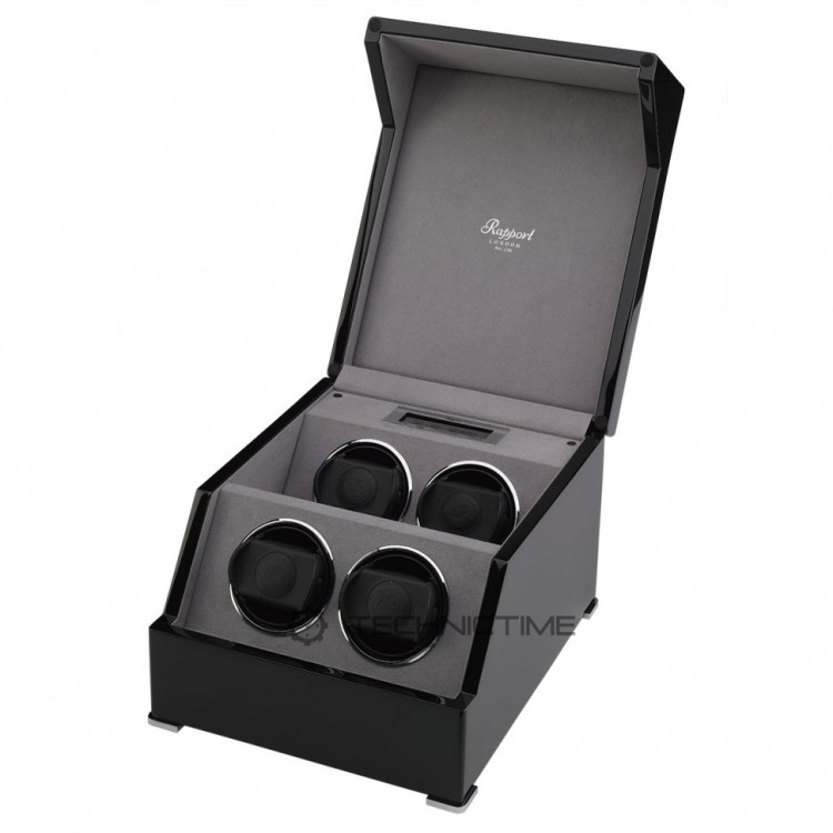 Арт. W574. Шкатулка для подзавода 4-х часов. PERPETUA III POLISHED EBONY FINISH. Rapport London. Сделано в Великобритании.