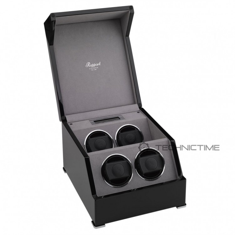 Арт. W574. Шкатулка для подзавода 4-х часов. PERPETUA III POLISHED EBONY FINISH. Rapport London. Сделано в Великобритании.