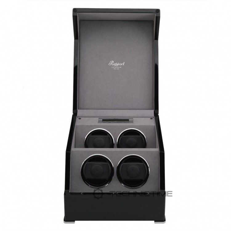Арт. W574. Шкатулка для подзавода 4-х часов. PERPETUA III POLISHED EBONY FINISH. Rapport London. Сделано в Великобритании.