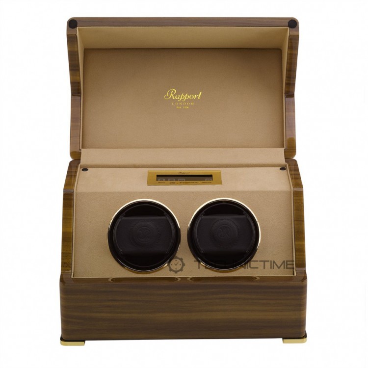 Арт. W582. Шкатулка для подзавода 2-х часов. PERPETUA III WALNUT FINISH. Rapport London. Сделано в Великобритании.