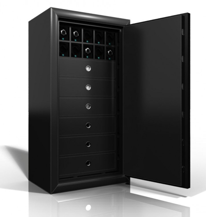 Сейф для подзавода 10-ти часов + 6 отделений для хранения. Швейцарский механизм. Взломостойкость 3-й класс.  