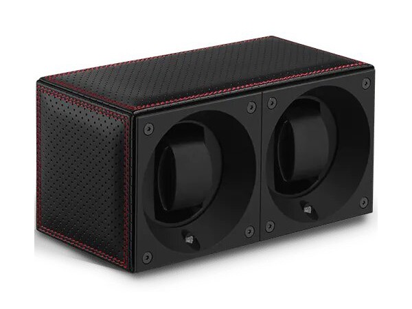 Masterbox collection. Racing collection – Stitched Black Leather & Red Double Stitches Duo. Бокс для 2-х часов с автоподзаводом. Swiss Kubik, Швейцария.